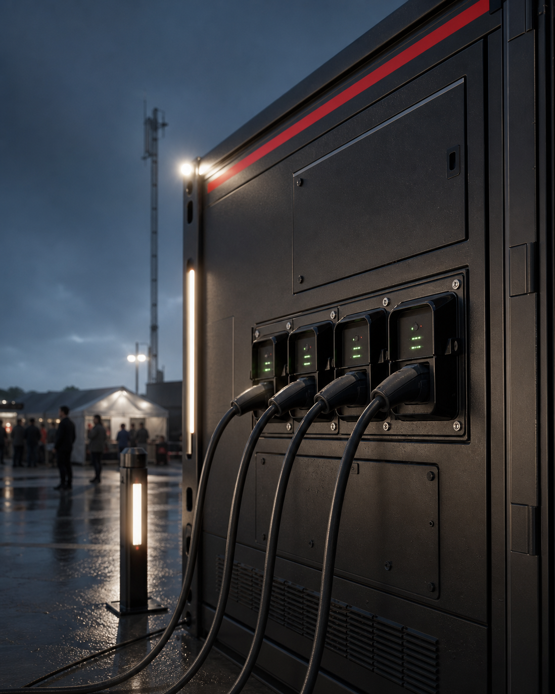 Weatherproof public charging interfaces on the Conterbase Emergency Hub