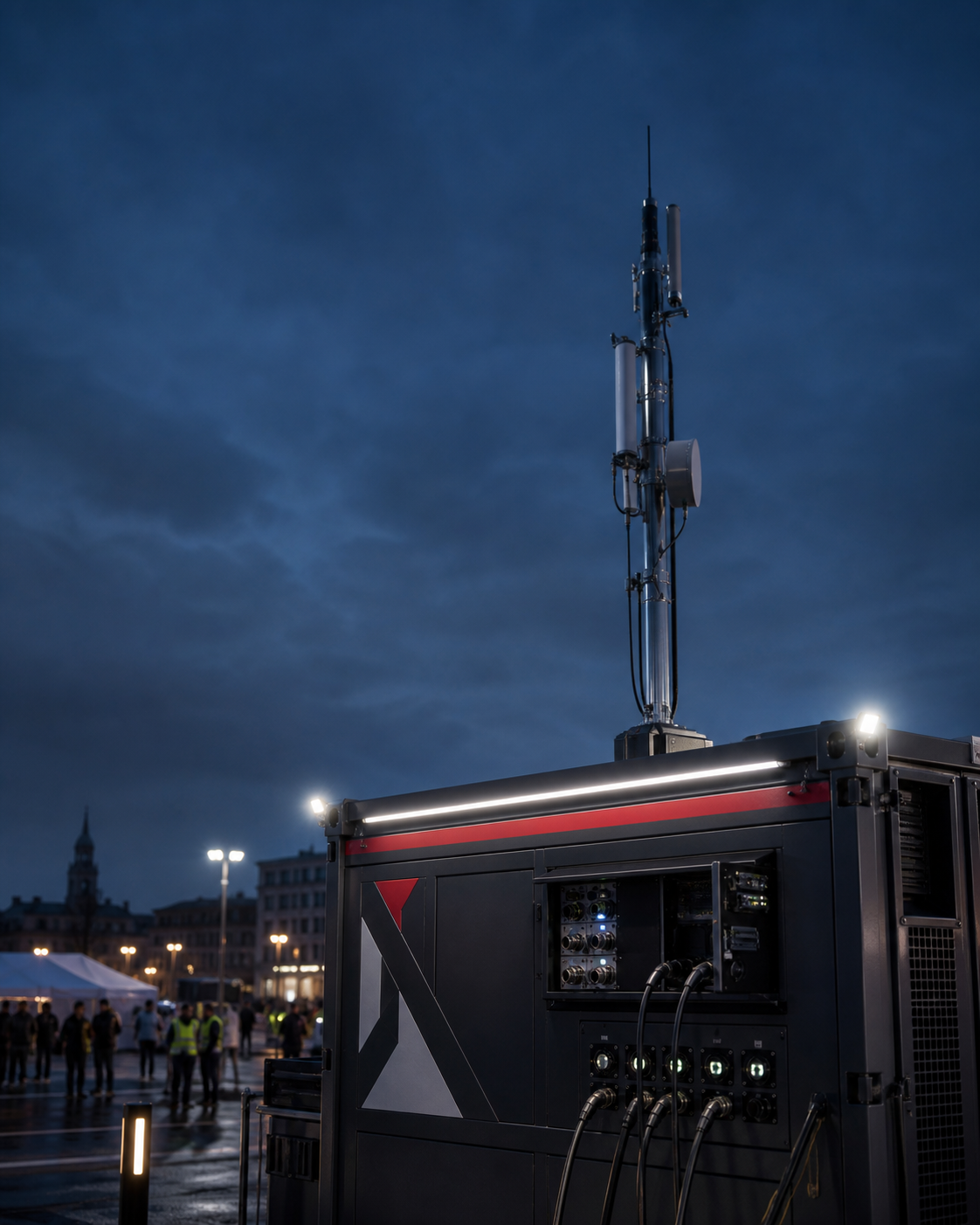 Antenna mast and connectivity hardware on the Conterbase Emergency Hub